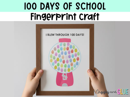 100 Days of School Blown By Classroom Activity, Fingerprint craft project for Kids, 100th day of school DIY kid craft, Gumball Machine
