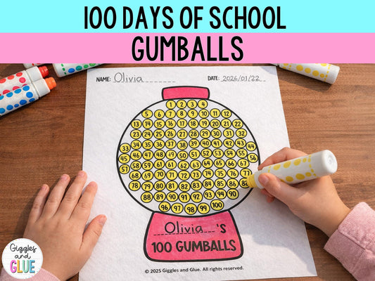 100 Days of School Printable Gumball Machine Craft 100th Day Gumballs Worksheets Dot Marker Activity Counting to 100 Coloring Pages for Kids